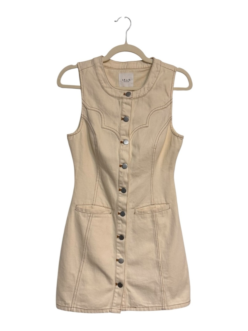Le Lis Cream Denim Mini Dress Western Stitch Button Front NWT Size XS